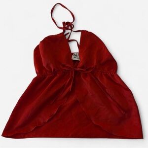 Princess Polly Red Satin Halter with Front Tie